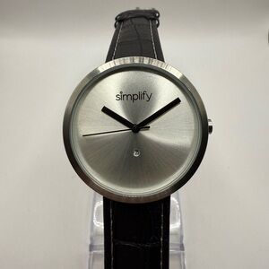 Simplify Black Band Unisex 1000 Series Silver Steel Case Watch (New Battery)